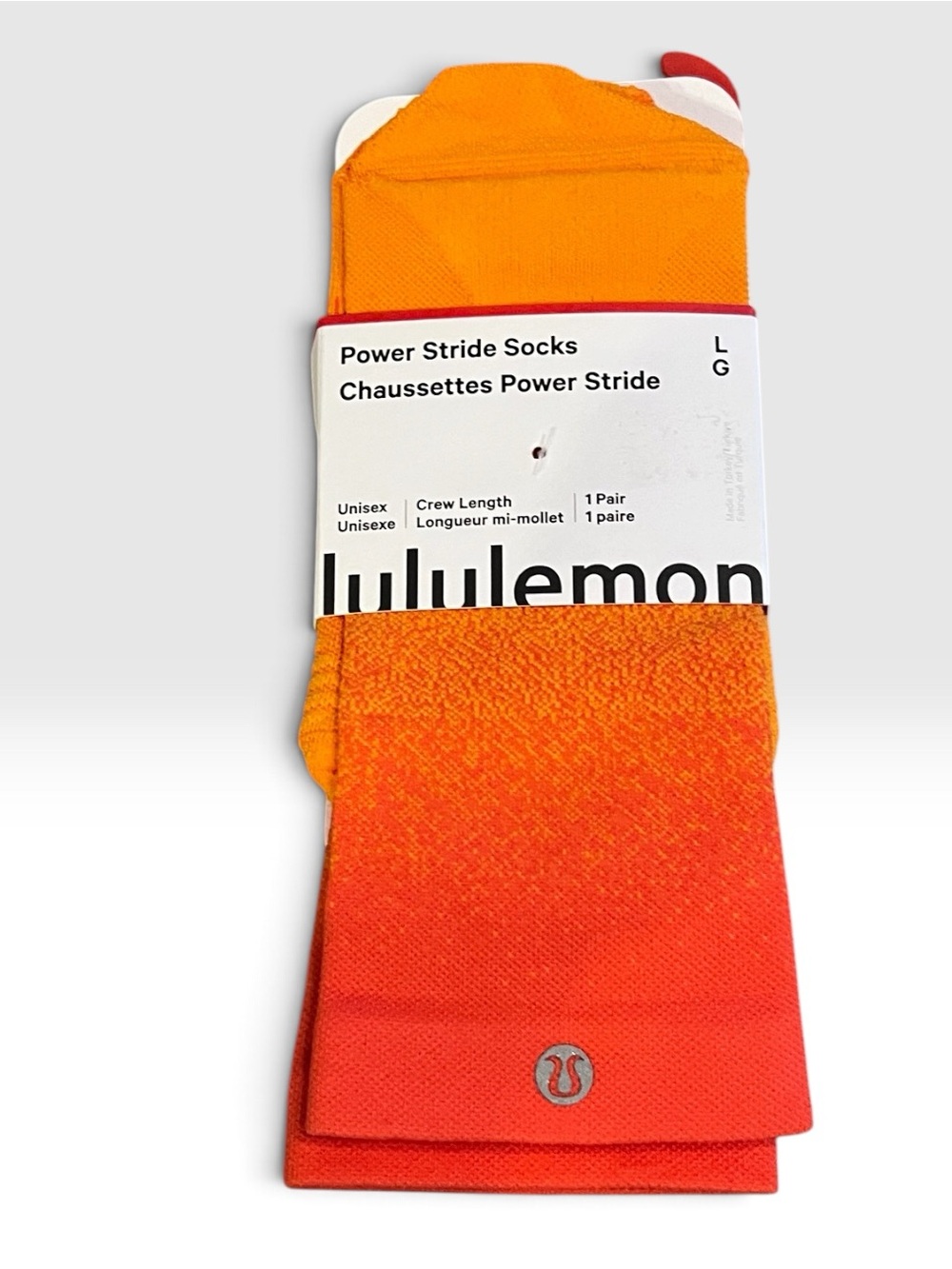 lululemon Power Stride Crew Socks Unisex Large Orange Red NWT